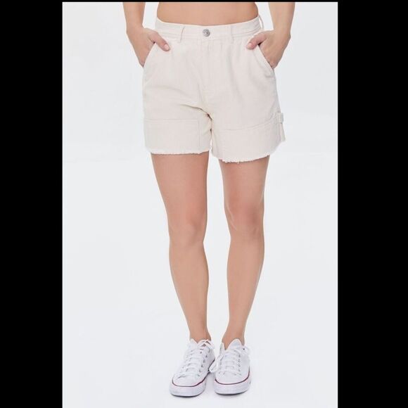 Forever 21 Pants - Forever 21 Off White Cream Frayed Corduroy 4 Pocket Cargo Shorts Size XS